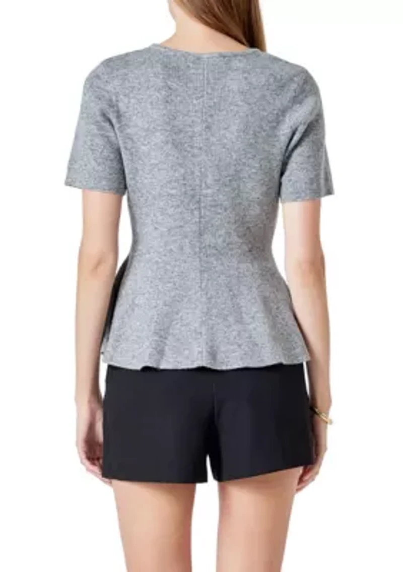 Wool Blend Peplum Sweater Knit Top