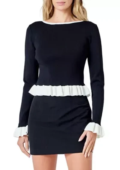 Contrast Ruffle Knit Top