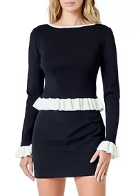 Contrast Ruffle Knit Top