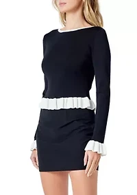 Contrast Ruffle Knit Top