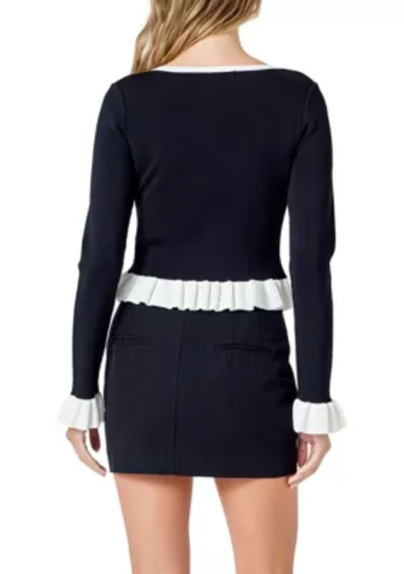 Contrast Ruffle Knit Top