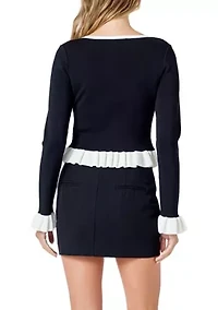 Contrast Ruffle Knit Top
