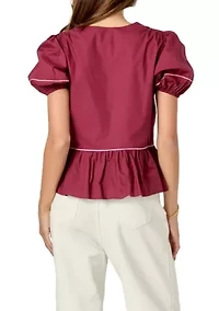 Piping Detail Top with Short Puff Sleeves
