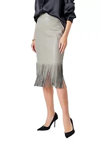 PU Fringe Pencil Midi Skirt