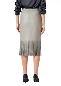 PU Fringe Pencil Midi Skirt