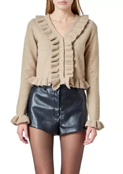 Ruffled V-Neck Cardigan