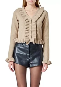 Ruffled V-Neck Cardigan