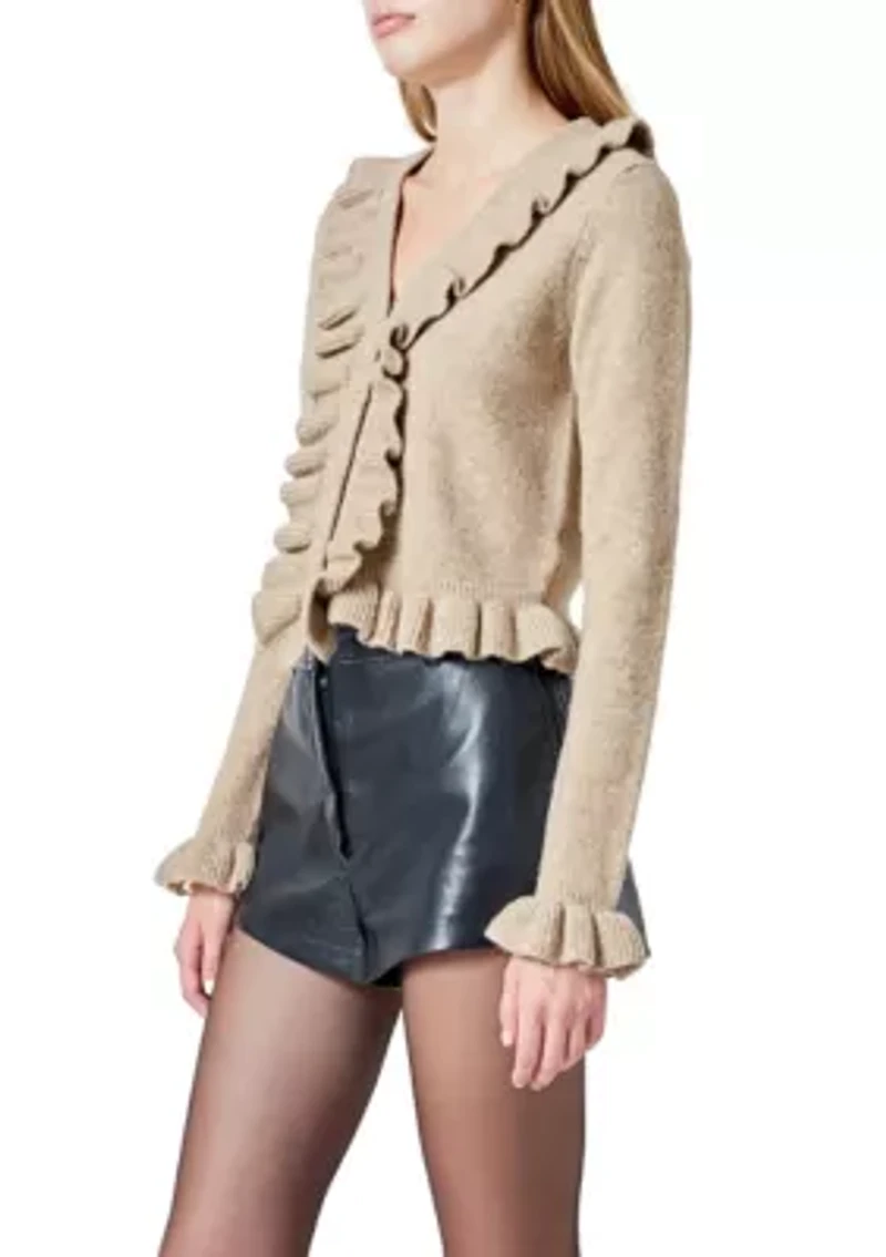 Ruffled V-Neck Cardigan