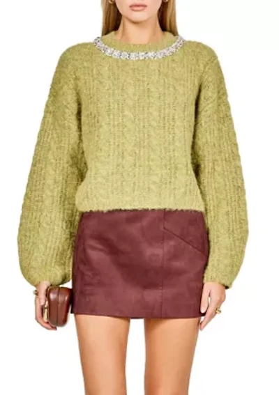 Jewel Embroidered Fuzzy Cable Knit Chunky Sweater