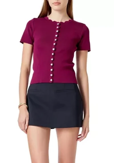 Scalloped Accent Button Knit Top