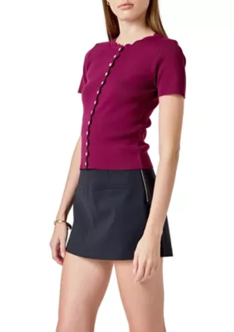 Scalloped Accent Button Knit Top