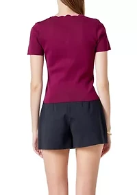 Scalloped Accent Button Knit Top