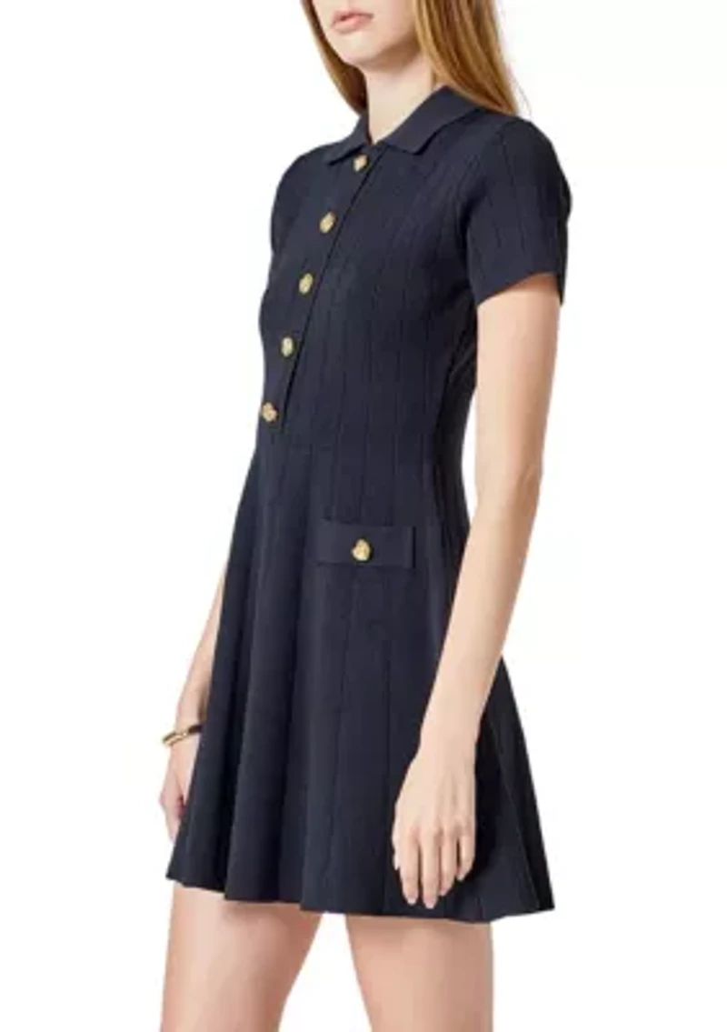 Jewel Buttoned Knit Mini Dress