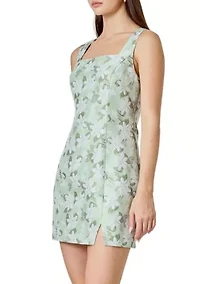 Floral Jacquard Front Slit Mini Dress