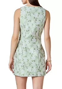 Floral Jacquard Front Slit Mini Dress