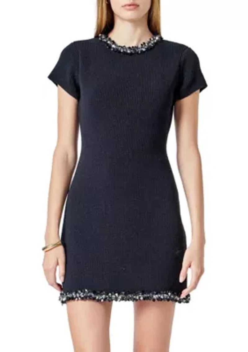 Jewel Trim Knit Mini Dress