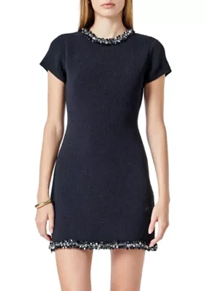 Jewel Trim Knit Mini Dress