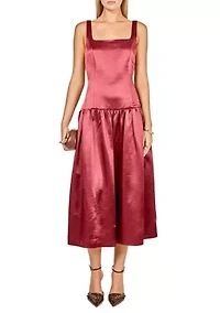 Satin Velvet Drop Waist Midi Dress
