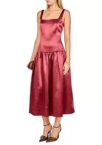 Satin Velvet Drop Waist Midi Dress