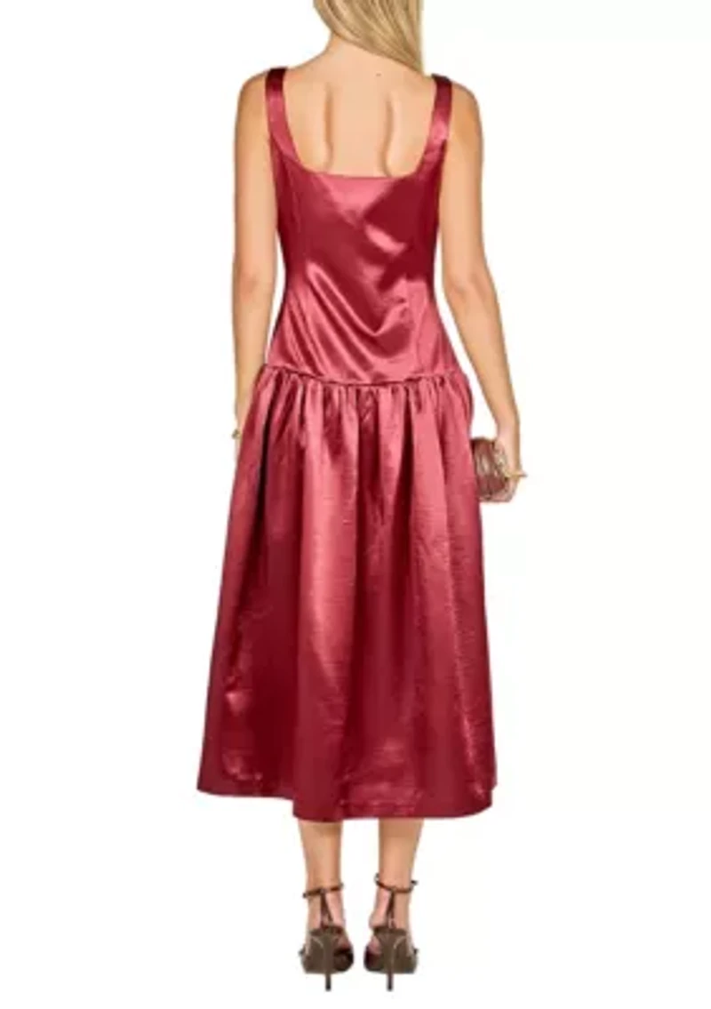 Satin Velvet Drop Waist Midi Dress