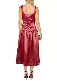 Satin Velvet Drop Waist Midi Dress
