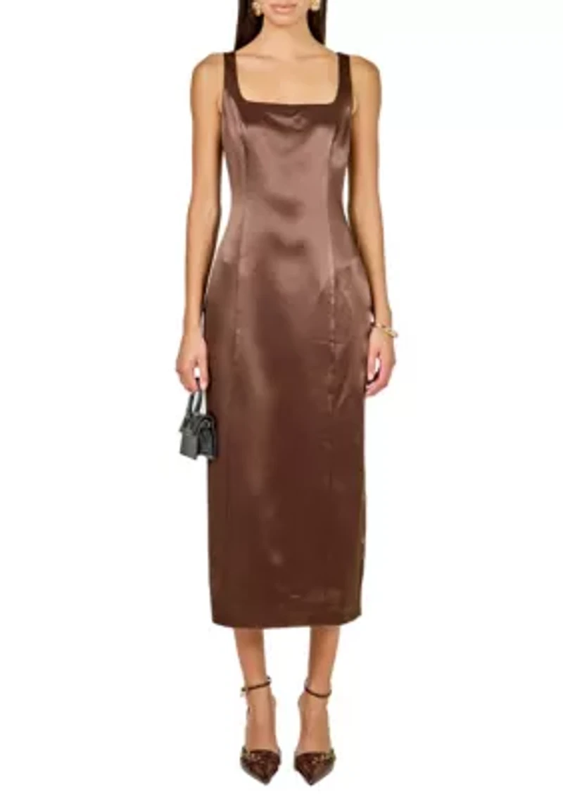 Satin Velvet Scoop Neck Midi Dress