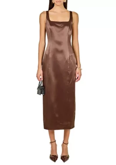 Satin Velvet Scoop Neck Midi Dress