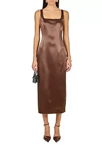 Satin Velvet Scoop Neck Midi Dress