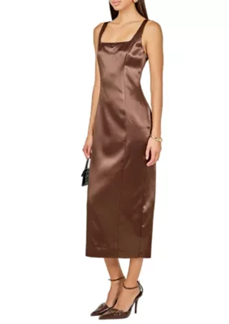 Satin Velvet Scoop Neck Midi Dress