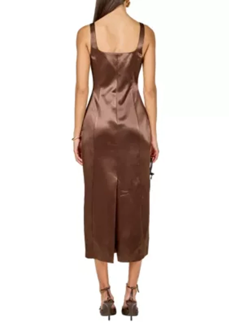 Satin Velvet Scoop Neck Midi Dress