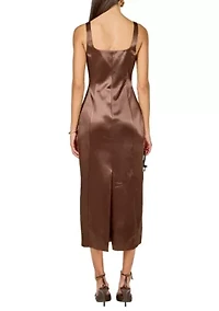 Satin Velvet Scoop Neck Midi Dress