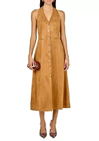 Suede Fitted Midi Dress