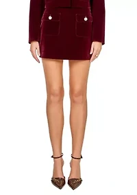 Velvet Jeweled Button Mini Skirt