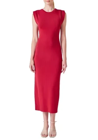 Knit Shoulder Pleated Midi Dress