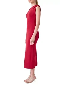 Knit Shoulder Pleated Midi Dress