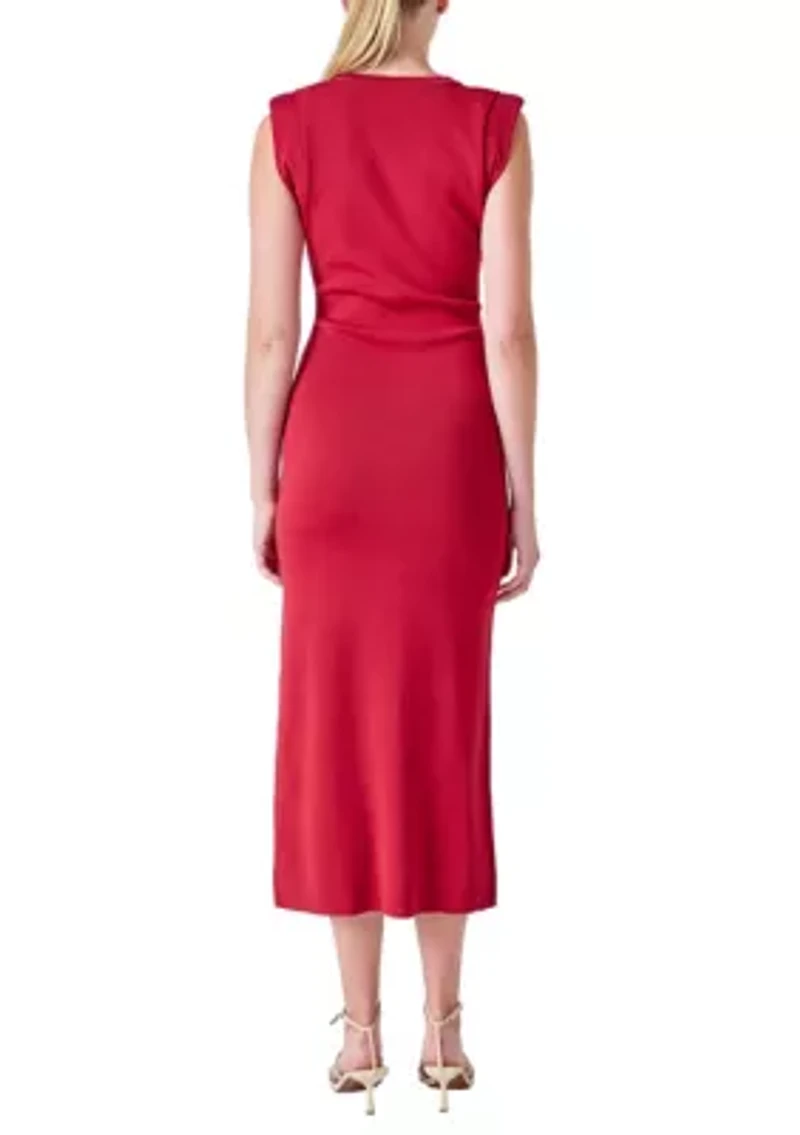 Knit Shoulder Pleated Midi Dress