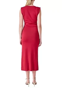 Knit Shoulder Pleated Midi Dress