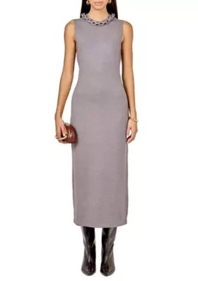 KNITTED CHAIN DETAIL SLEEVELESS MIDI DRESS