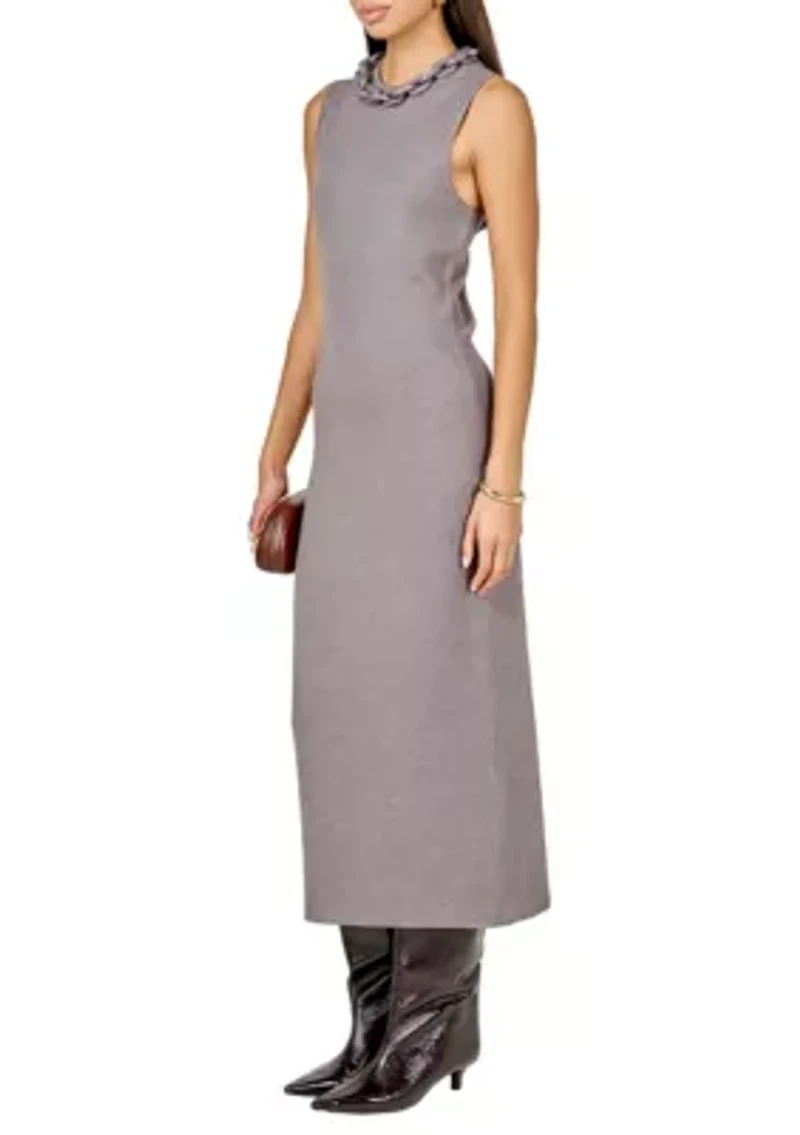 KNITTED CHAIN DETAIL SLEEVELESS MIDI DRESS