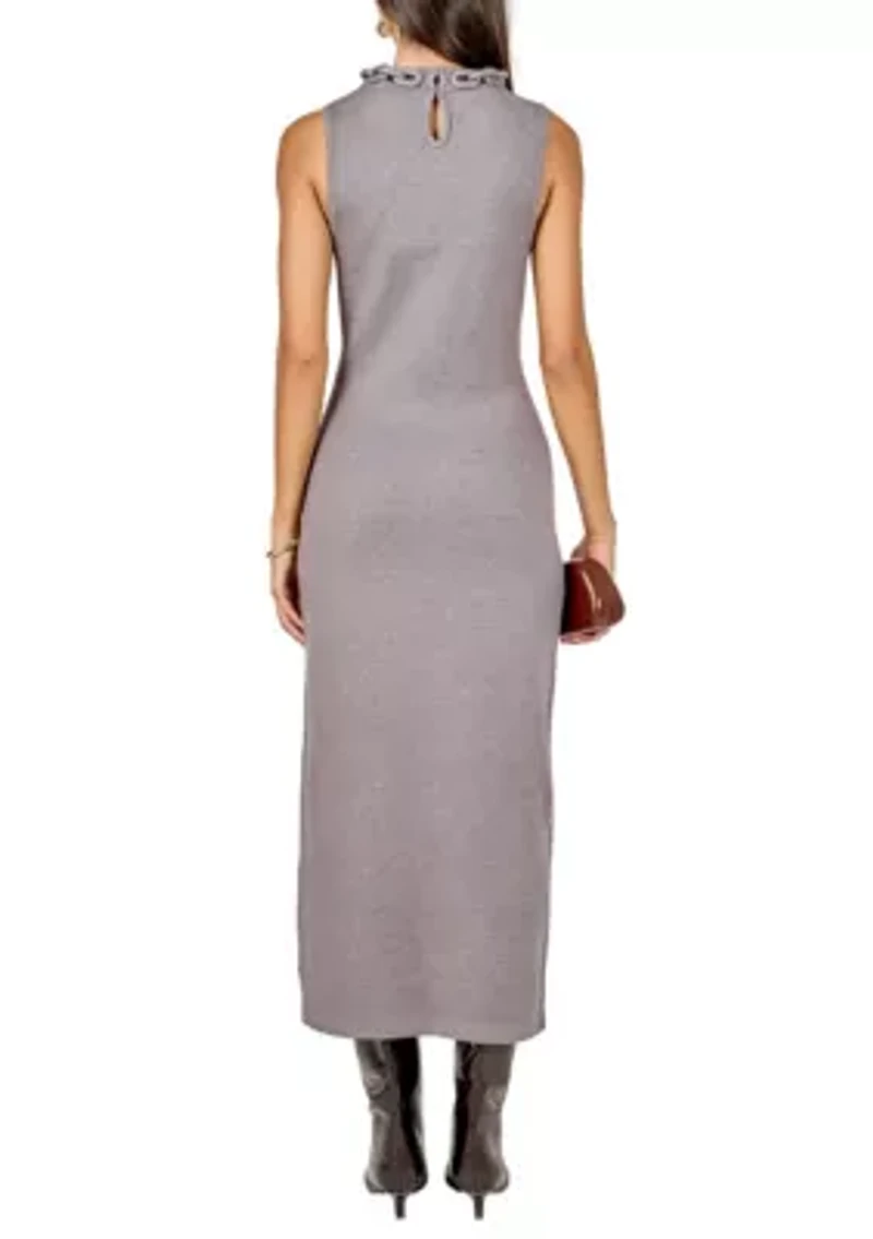 KNITTED CHAIN DETAIL SLEEVELESS MIDI DRESS