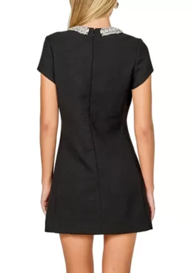 Jewel Trim Neck Mini Dress