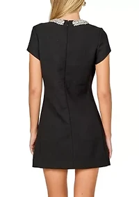 Jewel Trim Neck Mini Dress