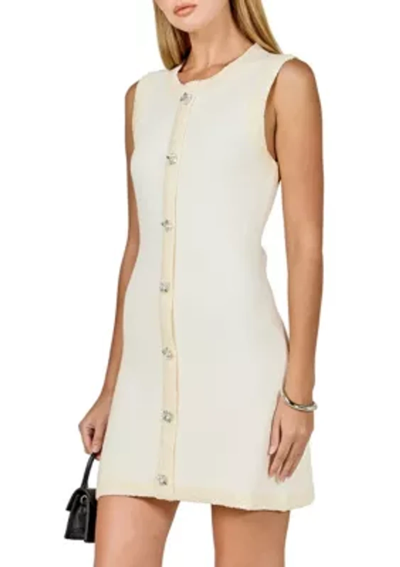 JEWEL BUTTON KNIT MINI DRESS