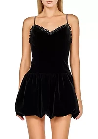 Jewel Trim Velvet Mini Bubble Dress