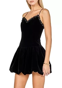 Jewel Trim Velvet Mini Bubble Dress