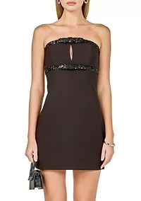 Sequin Trimmed Strapless Mini Dress