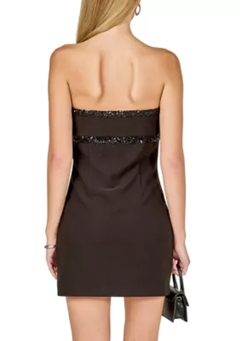 Sequin Trimmed Strapless Mini Dress