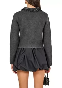 Knit Jewel Trim Collared Sweater