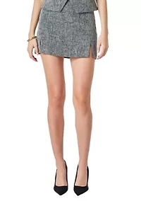 Tweed Front Slit Cutout Mini Skirt