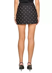 Rhinestone And Pearl Detail Mini Skirt